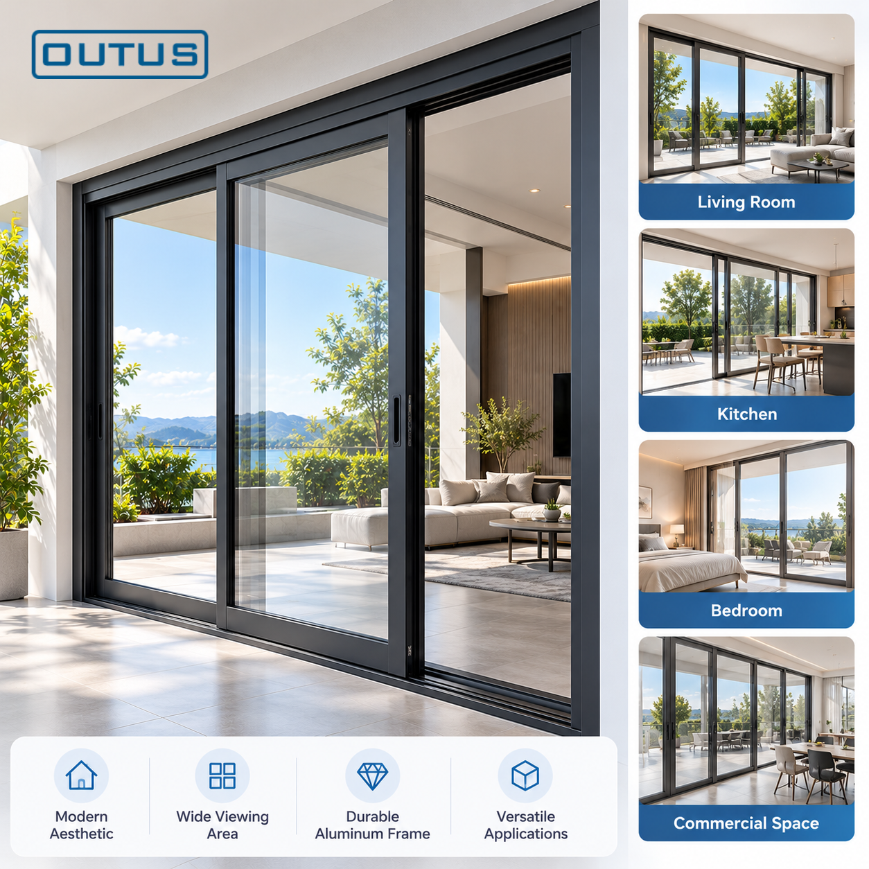 OUTUS Aluminum Alloy Push Pull Diamond Mesh Security Screen Door Anti Theft Sliding Mosquito Net Door for Home