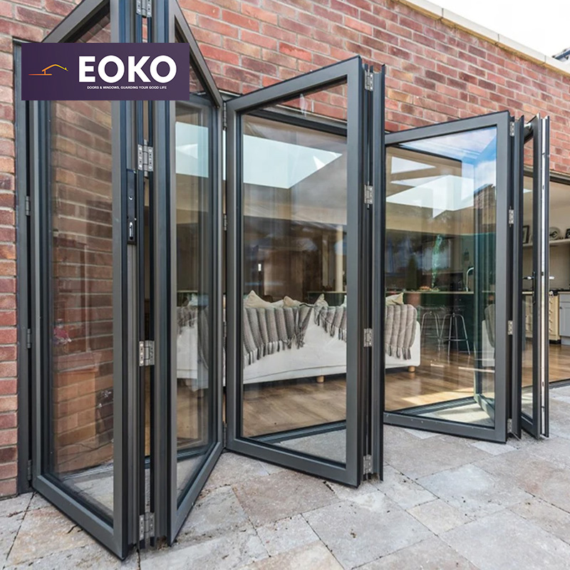 EOKO Residential Bifold Folding Door Low-E Glass Aluminum Bi Folding Accordion Bifold Exterior Door For Construction Contractors