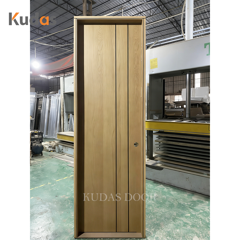 Modern Vertical Black Line Decor Wood Veneer Interior Wooden Door Minimalist Flush Wooden Indoor Room Door for Home Bedroom