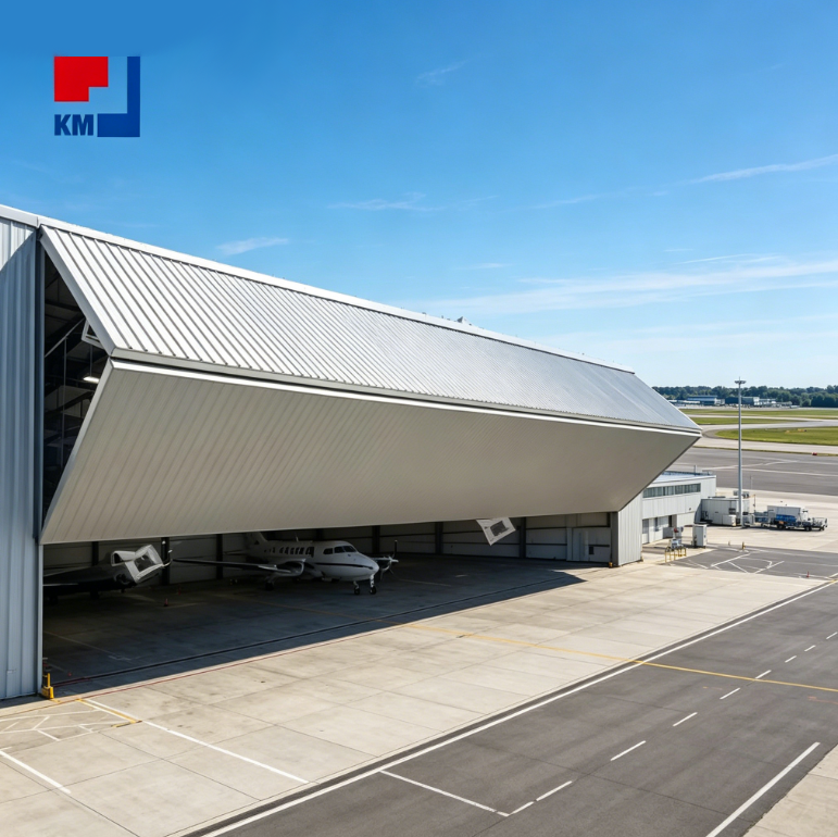Automatic Heavy Duty Industrial Aircraft Hangar Door Customized Steel Sliding Folding Airplane Doors for Airport Warehouse