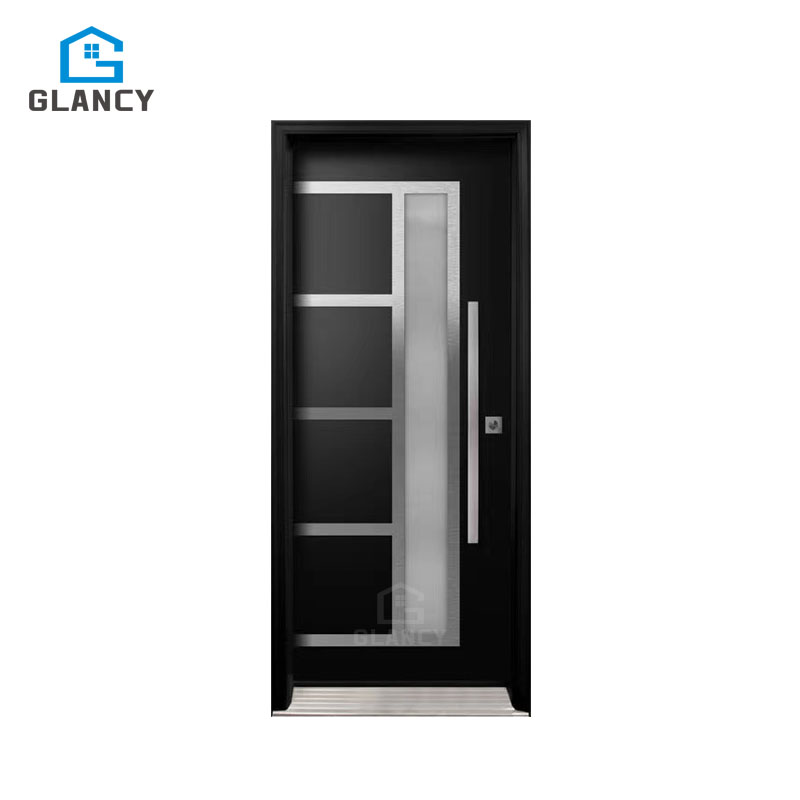 Security House Main Front Cheaper For Home Exterior Entrance Entry Main Black Steel Aluminium Pivot Doors