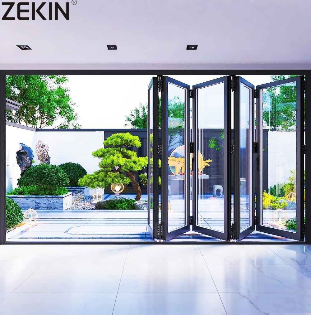 Customized Balcony Sliding Folding Doors with Blinds Aluminum Profile Bi-fold Doors Energy Efficient Double Glass Folding Door