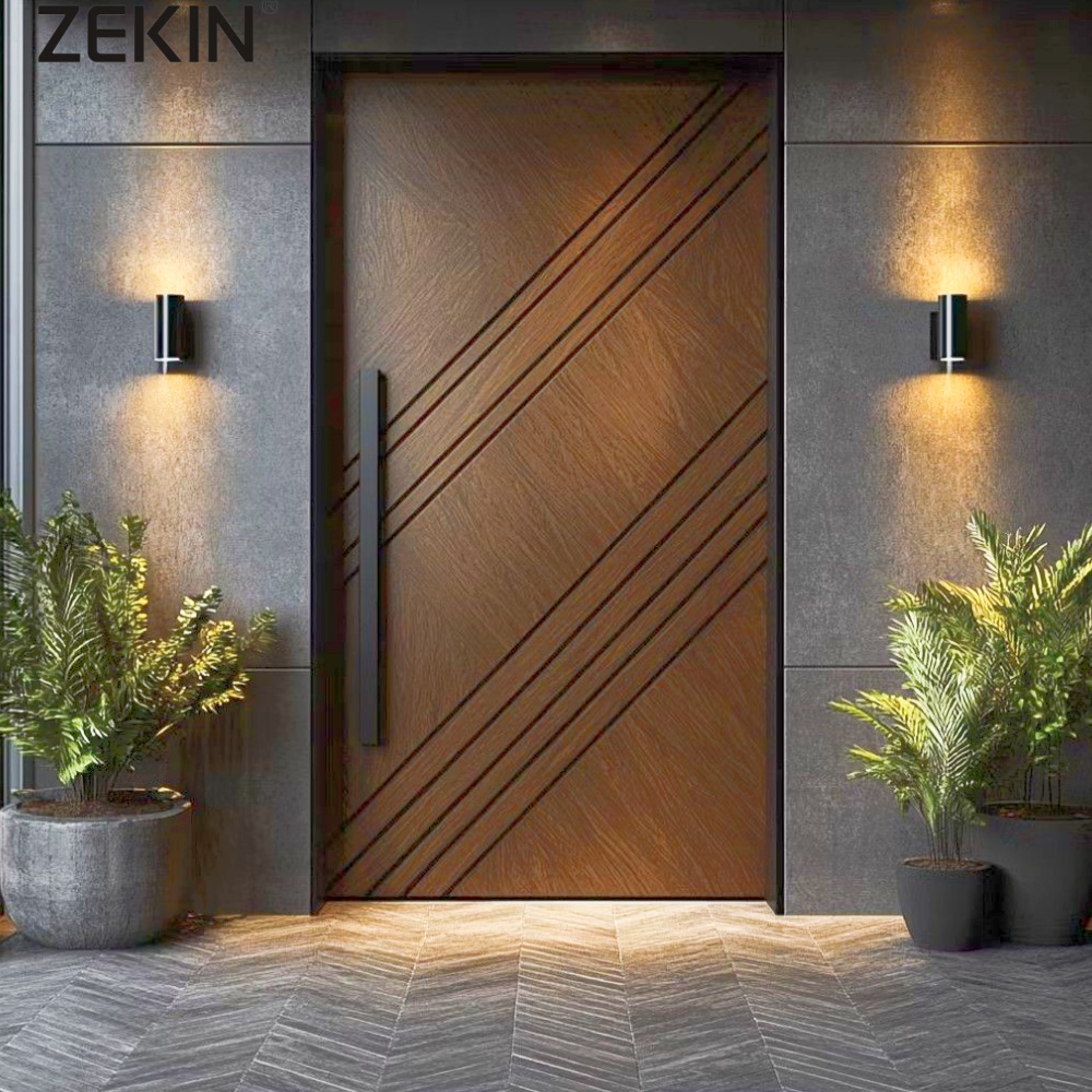 ZEKIN Modern American Design House Heat Insulation Fire Prevention Luxury Entrance Pivot Door House Wooden Front Entry Doors