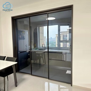Ultra Slim Aluminum Interior Folding Doors with Grey Tempered Glass for Kitchen