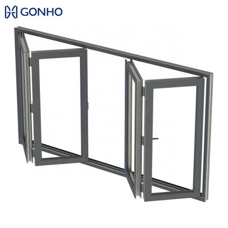GONHO New Design Custom Champagne Color Accordion Folding Window Aluminum windows and Doors