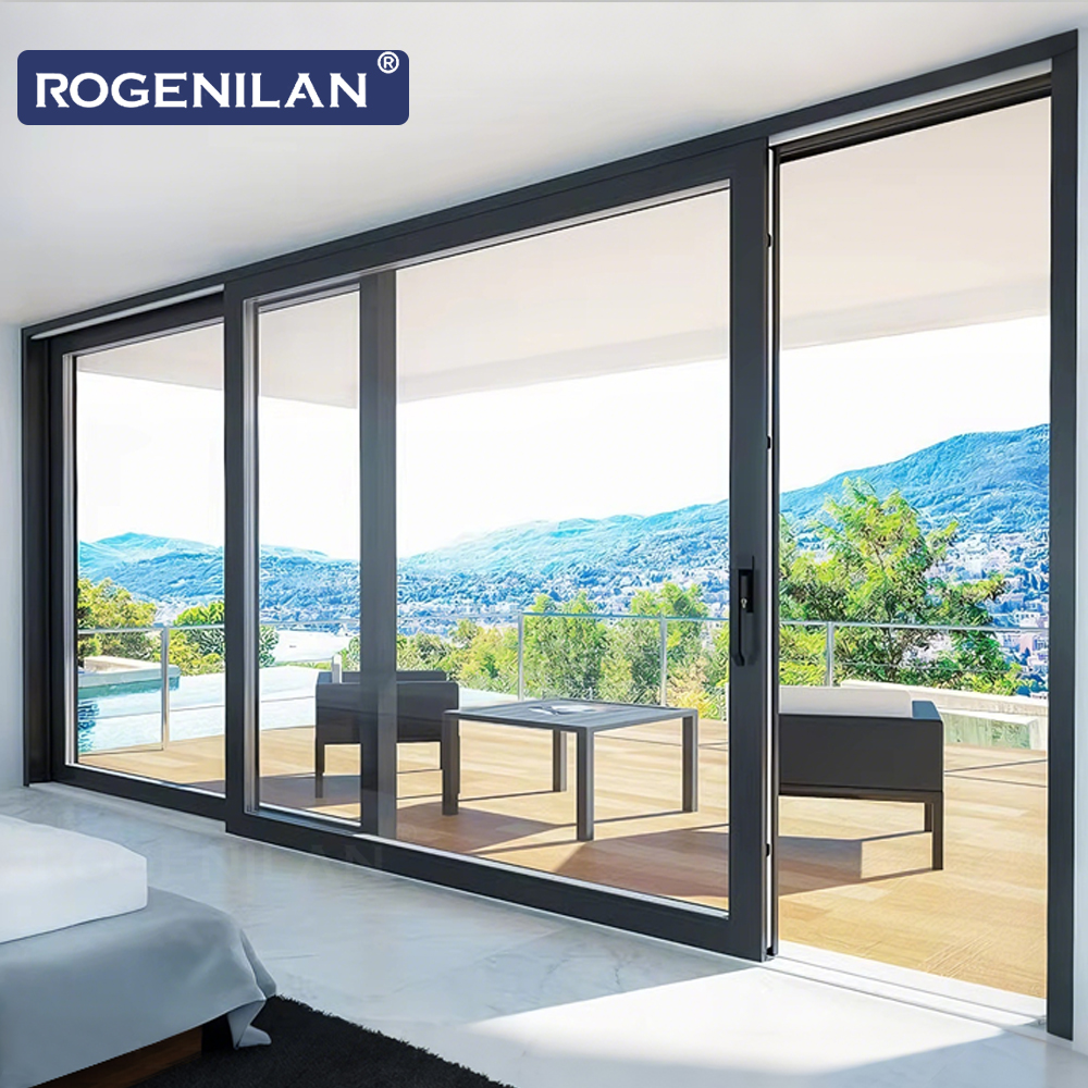 ROGENILAN Hurricane Impact Aluminum Glazed Patio Sliding Door Outdoor Double Glass Lift and Slide Doors