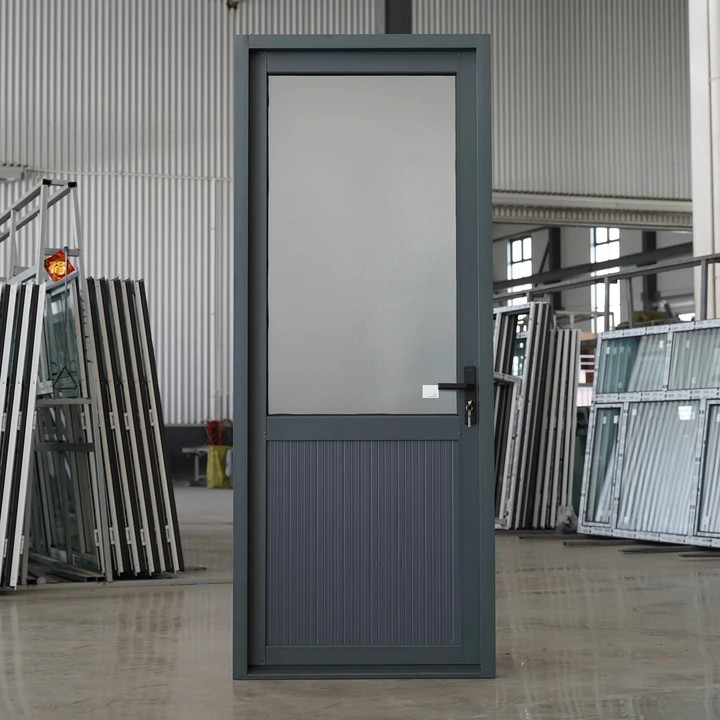 Custom Waterproof Aluminum Frame Hinged Door | Half-Glazed Half-Panel Design for Bathroom, Kitchen &amp; Residential Use