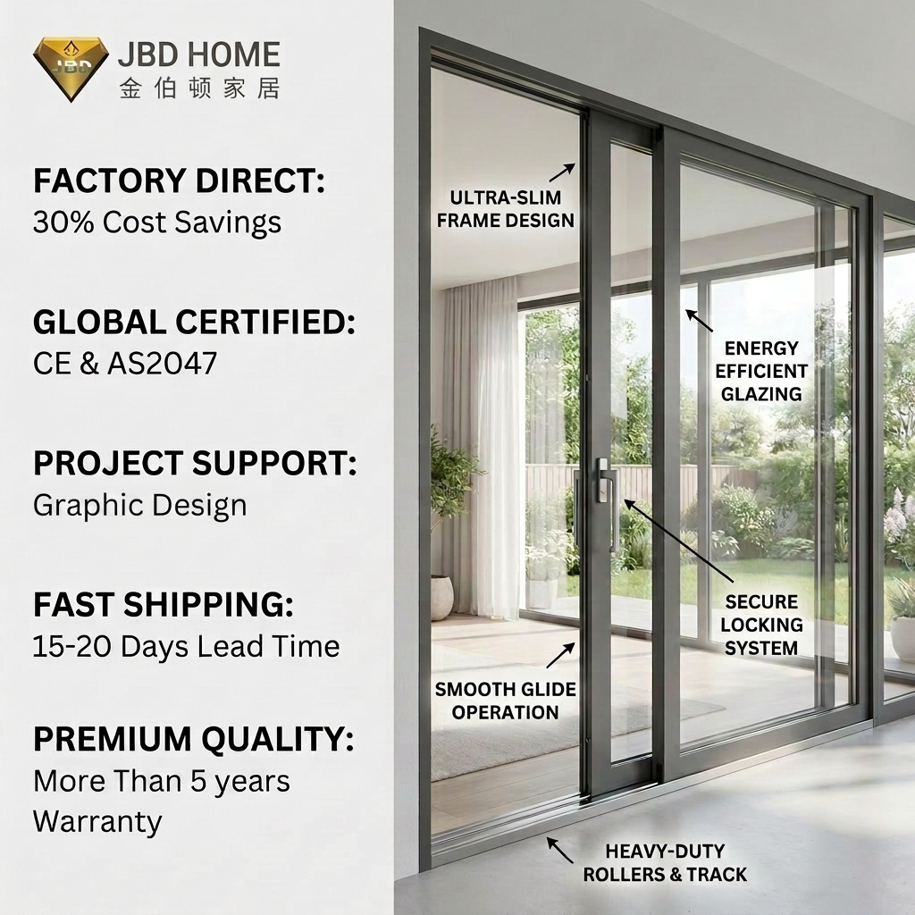 Modern Sliding Glass Doors Narrow Frame Design Patio Balcony Sliding Doors Aluminum Interior Sliding Patio Door for Houses