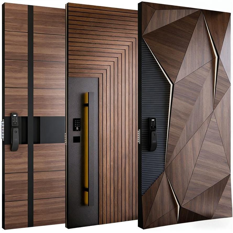American Style Contemporary Modern Main Entrance Entry Wood Doors for Houses Modern Exterior Main Pivot Door