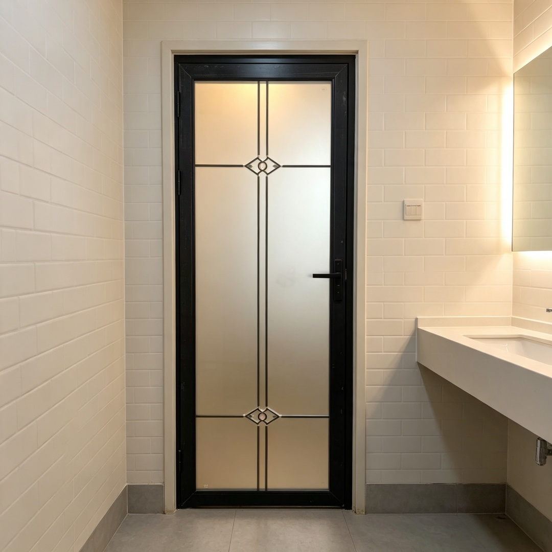 Aluminum Framed Interior Swing Door Frosted Tempered Glass Easy Installation For Villa Apartment Bathroom Toilet