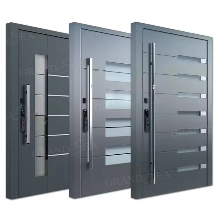 Modern Stainless Steel Pivot Entry Doors Luxury Villa Entrance Security Doors Aluminium Mental Front Exterior Doors Residential
