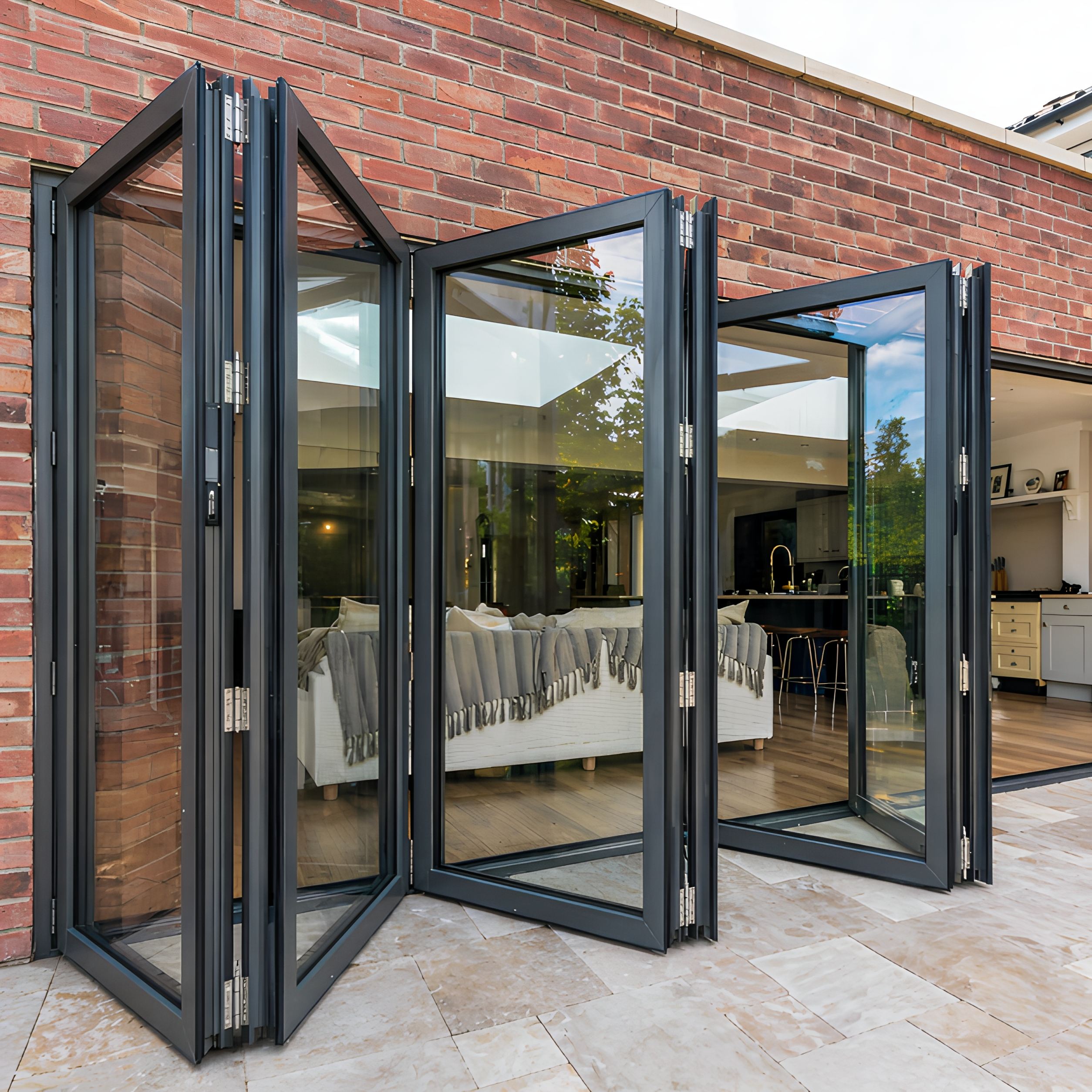 AS 2047 High Quality Thermal Break Hurricane Proof Patio Double Glass Exterior Accordion Folding Door Aluminum Bifold Doors