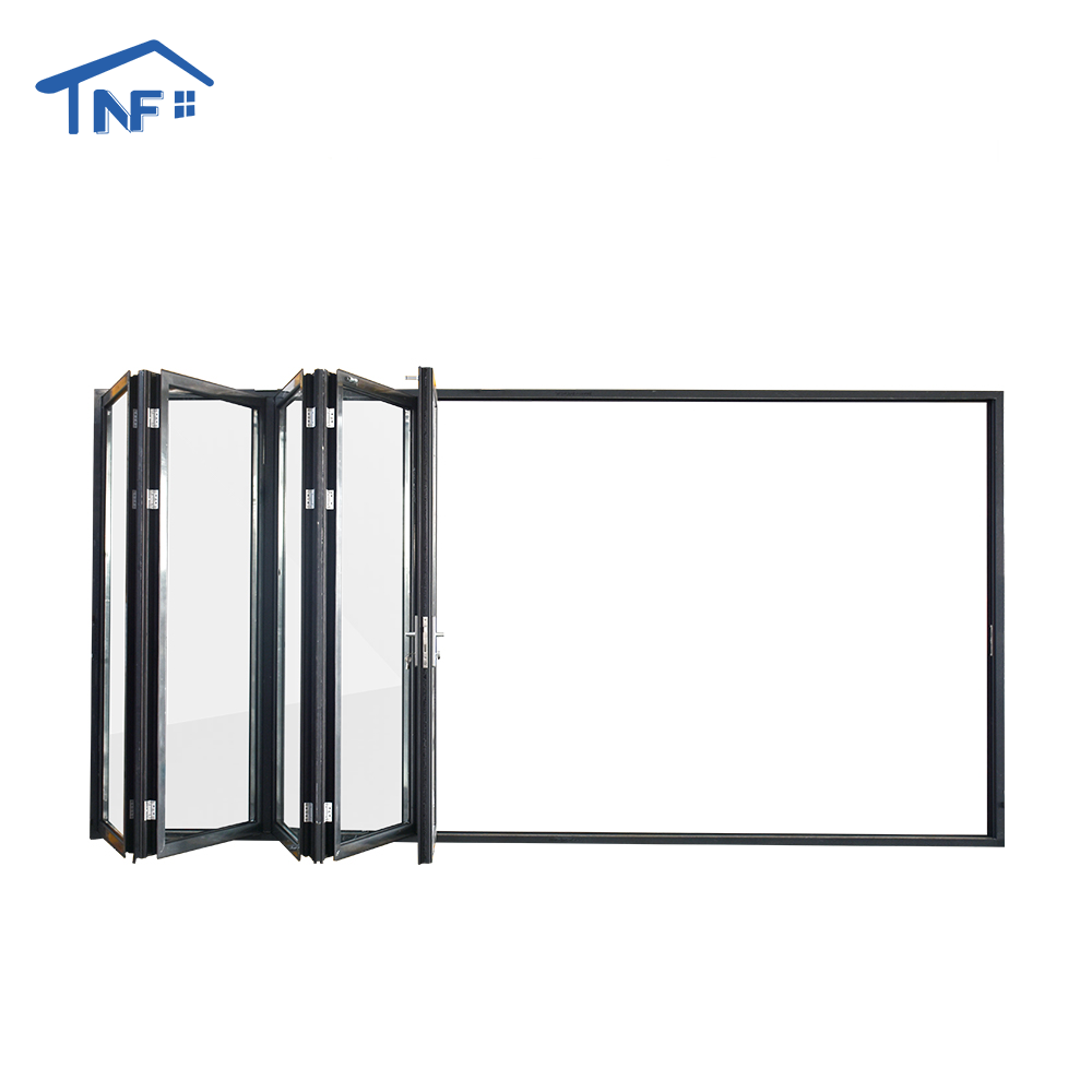 Aluminum Alloy Modern Hotel Exterior Bi-fold Frameless Glass Double Panel Doors Thermal Insulation Fiberglass CE Certified