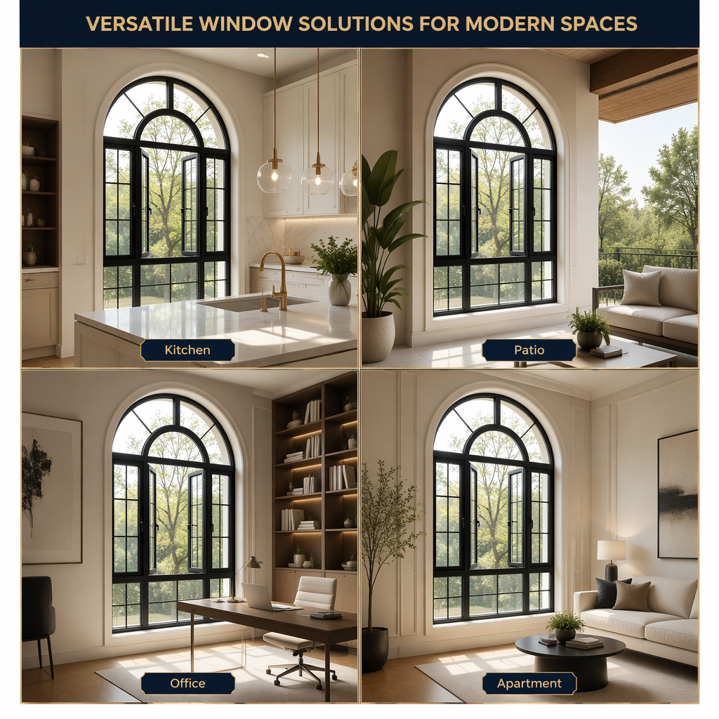 Arch Narrow Profile Aluminum Broken Bridge Thermal Break Sound Insulation French Style Casement Window for Luxury Villa Project