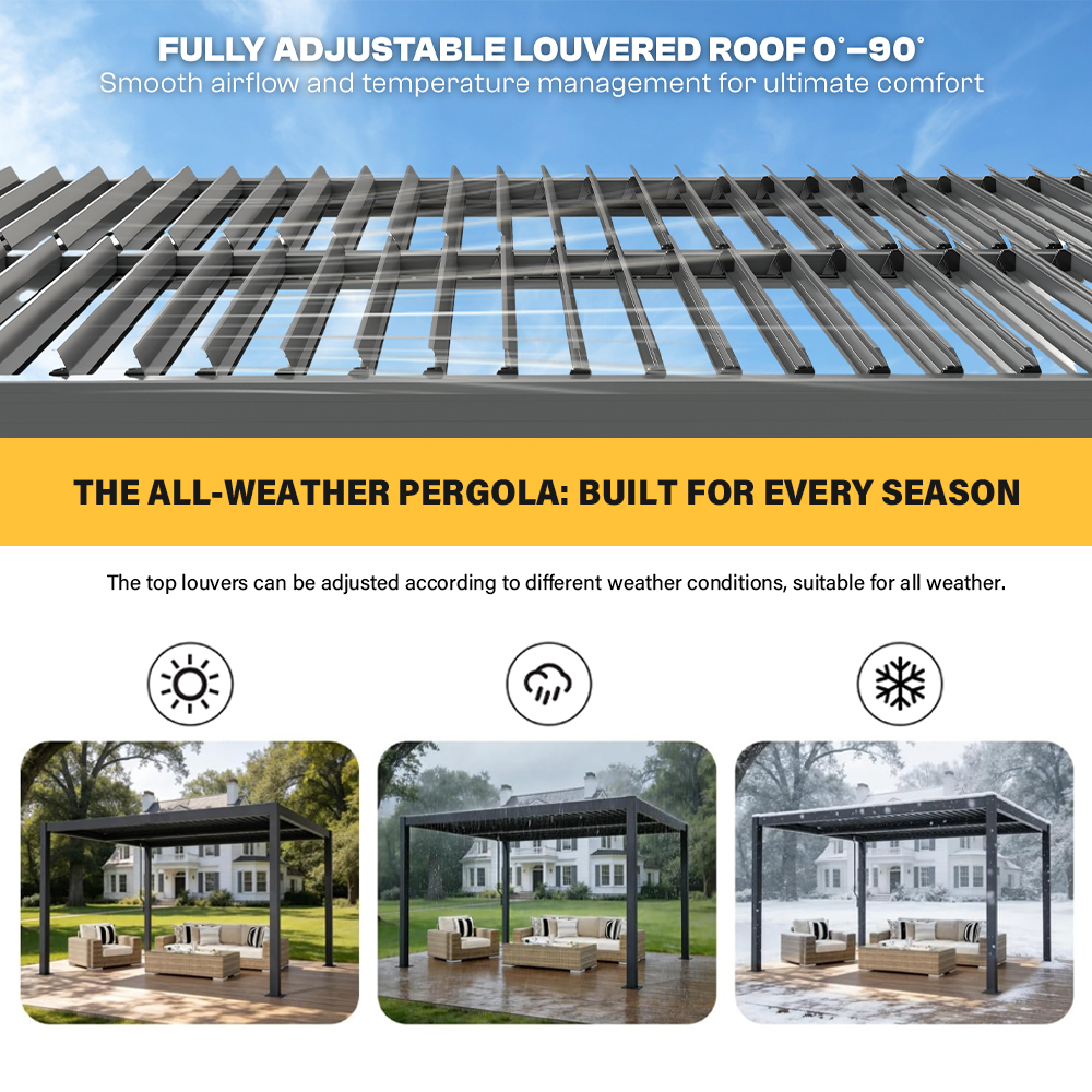 Environmental-friendly Aluminum Alloy Pergola Electrically-operated Folding Glass Doors for Modern Backyard Outdoor Living UV