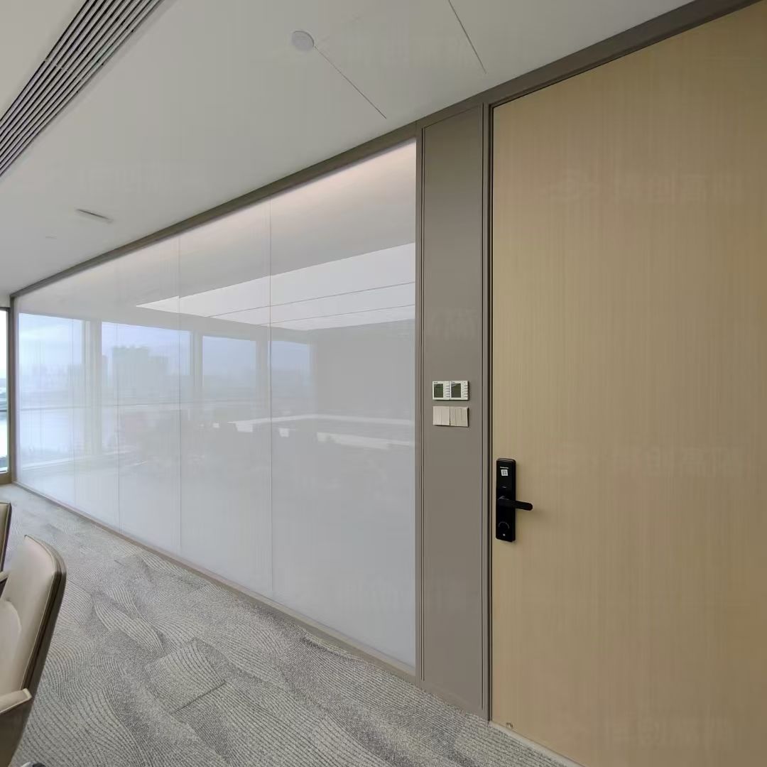 Modern Commercial Sliding Glass Partition System Frameless-look Acoustic Aluminum Framed Melamine Door Living Room Dining