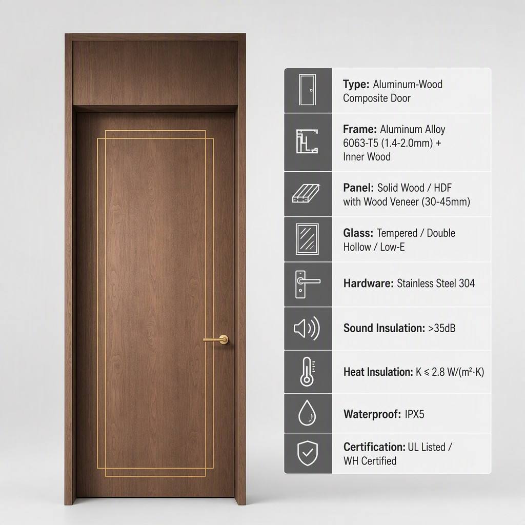 Aluminum Wood Composite Fire Rated Door Listed WH Certified for Apartment Office Commercial Building Modern Interior