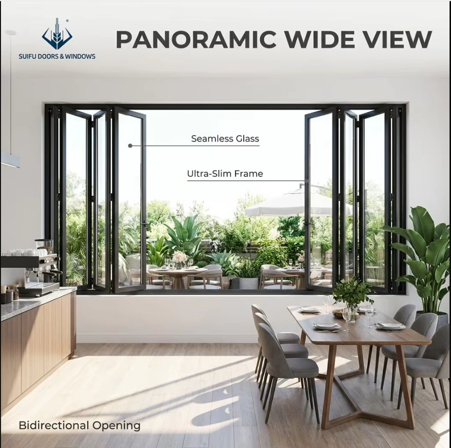 Kitchen Servery Horizontal Folding Window System Space-Saving Seamless Indoor-Outdoor Aluminum Window